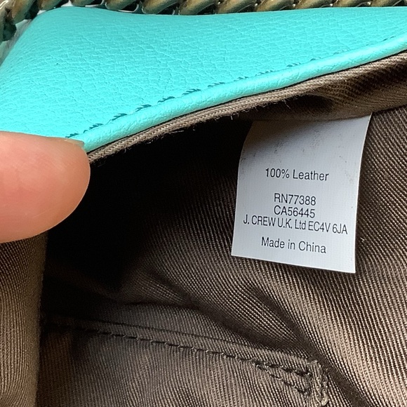 J. Crew Leather Tiffany Blue Envelope Clutch Handbag Purse - Picture 8 of 16